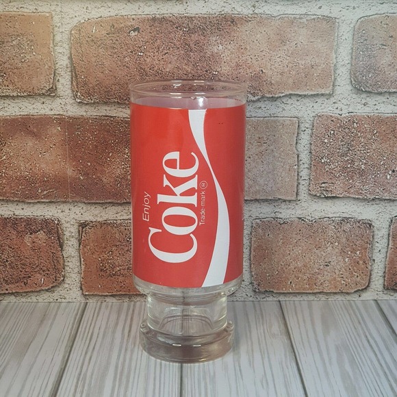 Vintage Enjoy Coke Coca-Cola Footed Pedestal Red White Tumbler Glass Cup 12 oz - Picture 4 of 7